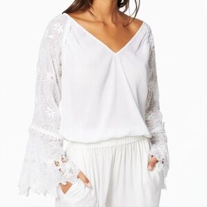 Ramy Brook• Crysta Embroidered White Lace Sleeve Women's Top. Sz XS